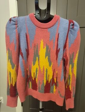 Crosby by Mollie Burch Puff Shoulder Abstract Sweater XS